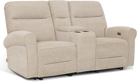 MCombo 78.3" Wall Hugger Power Loveseat Recliner Sofa with Console, Reclining Loveseat with USB Ports, Cup Holders, for Small Spaces Living Room RV, Fabric PR635M2 (Beige)