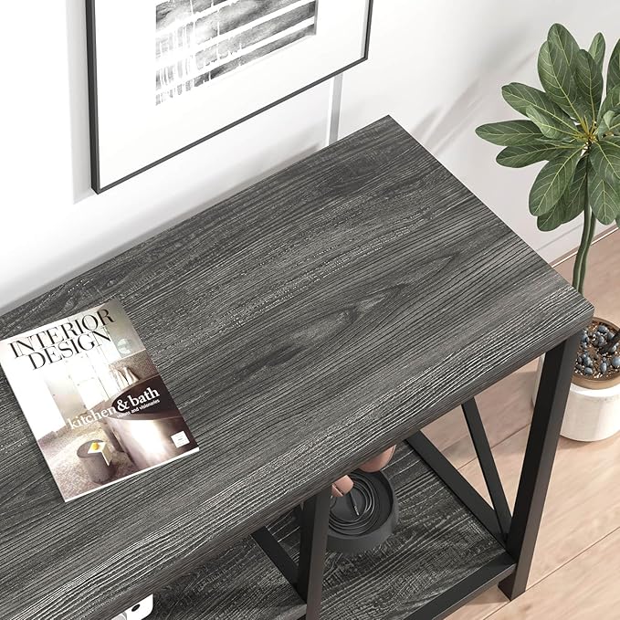 FOLUBAN Modern TV Stand for TV up to 65 Inch, Rustic Wood Entertainment Center with Storage Shelves, Industrial Media TV Console and TV Table for Living Room Bedroom, 55 Inch Dark Gray