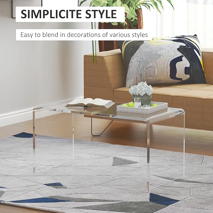 HOMCOM 0.6" Thick Acrylic Coffee Table, 32" Long Rectangle Waterfall Coffee Table, Clear