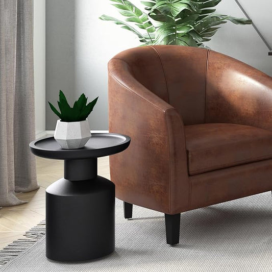 SIMPLIHOME Haynes End Table - 16 inch Wide Solid Mango Wood Round Accent Table with Sculptural Pedestal Base in Black, Boho Nightstand or Lamp Stand for Living Room or Bedroom, Assembled