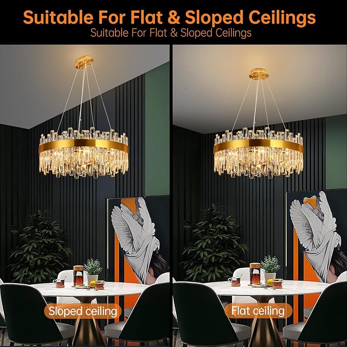 16 Light Gold Crystal Chandelier | Dia 24" Modern Round Crystal Chandeliers for Dining Room | Luxury Ceiling Light Fixture for Living Room | Bedroom | Entryway | Kitchen Island | Foyer