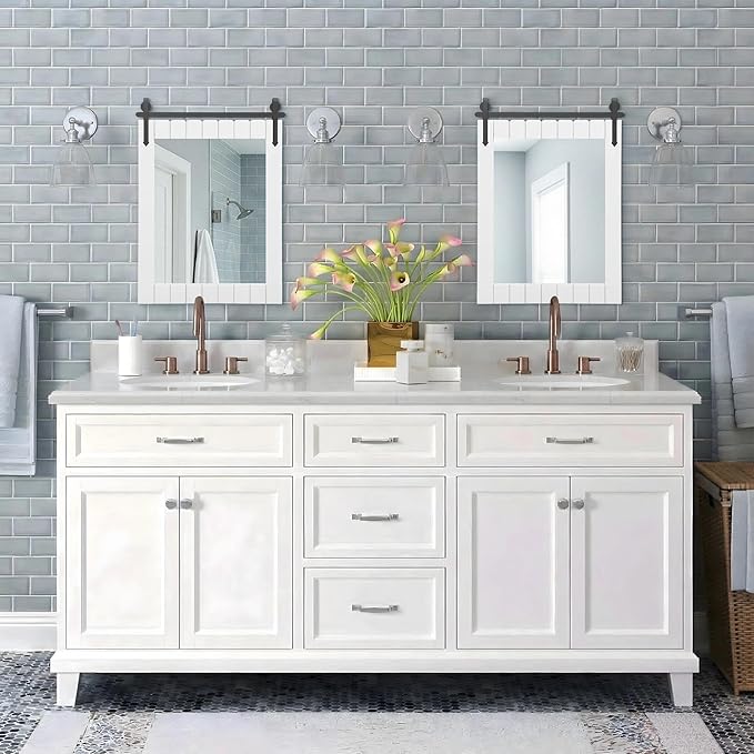 Besdomus Bathroom Farmhouse Wall Mirror: 22"x30" White Barn Door Solid Cedar Wood Frame Vanity Mirror - Wall Mounted Mirror for Bathroom/Living Room/Hallway - Rustic Home Decor for Homemakers
