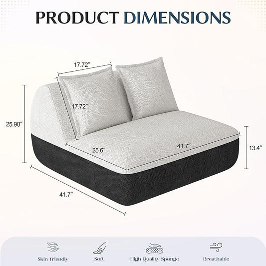 Hobestluk Small Couches for Small Spaces,42” Mini Loveseat Sofa 2-Seater Armless Sofa Chair with Side Pocket for Living Room,Bedroom,Dorm,Office (Grey+Beige)