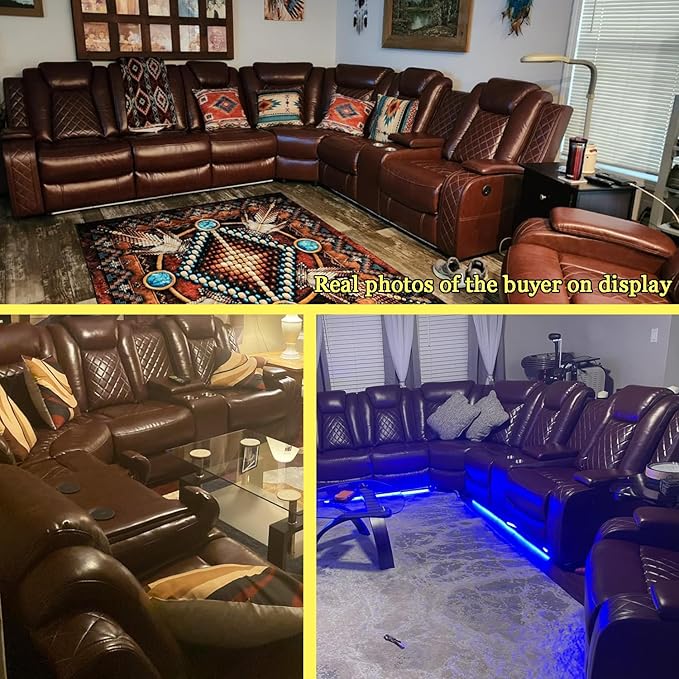 A Ainehome Leather Power Recliner Furniture Sofa Set, Power Recliner Adjustable Sofa, Loveseat and Chair with USB Chargers/Cup Holder for Living Room/Office(A-Brown)
