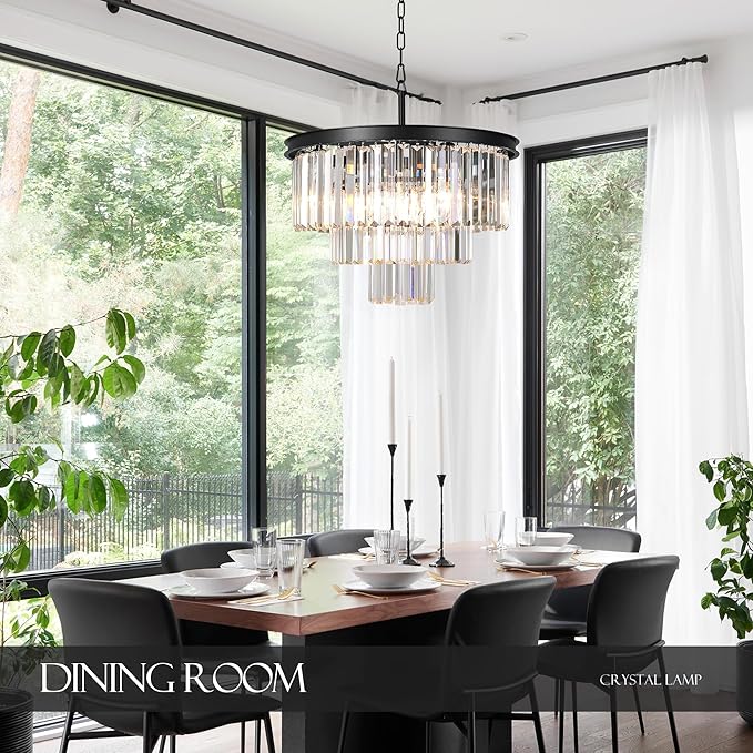 8 Lights Modern Contemporary Crystal Chandeliers Lights Pendant Ceiling Chandelier Lighting Fixture 3-Tier for Dining Room Living Room