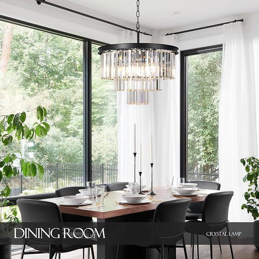 8 Lights Modern Contemporary Crystal Chandeliers Lights Pendant Ceiling Chandelier Lighting Fixture 3-Tier for Dining Room Living Room