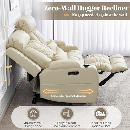 Zero Wall Hugger Power Reclining Loveseat with Adjustable Headrest, Power Loveseat Recliner Sofa with USB&Type-C Ports, Wall Hugger Reclining Loveseat for Living Room (PU Beige, 2 Seater) | Cat-Proof Leather