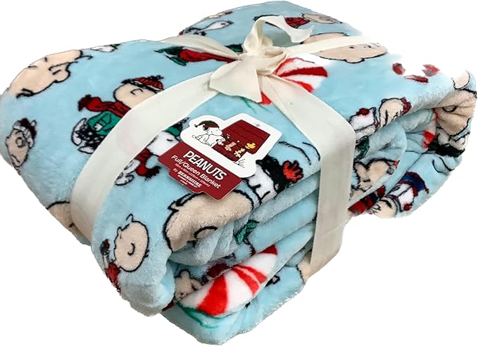 Berkshire Blanket & Home Co Peanuts Winter Blanket, Polyester (Light Blue - Characters Singing and Peppermint Snowball, Twin)