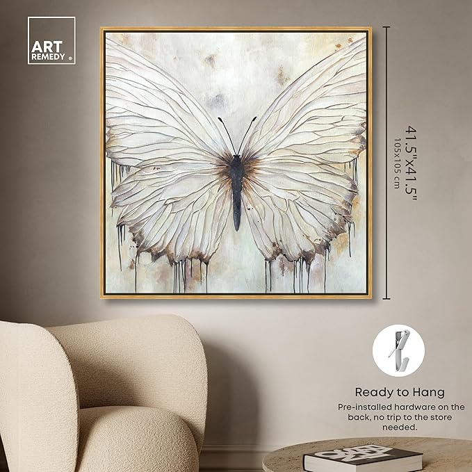 Art Remedy Neutral Beauty Chic Farmhouse Canvas Wall Art, Gold Floater Frame, 40"x40"