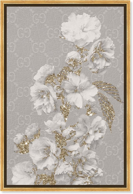Art Remedy Floral in Classic Fashion Canvas Delicate Farmhouse Wall Art, Gold Frame, 20" x 30"