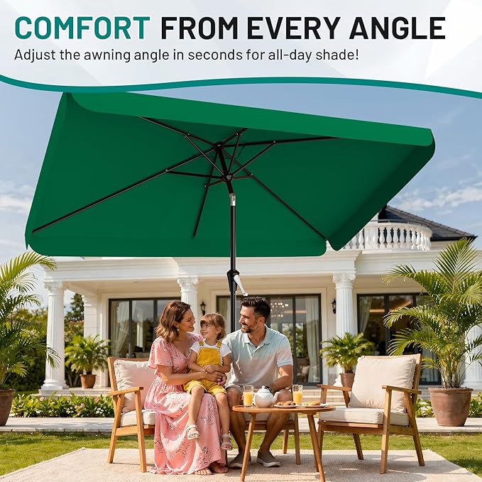 AreShark 6.5 x 10 FT Rectangular Valance Patio Umbrella, Outdoor Umbrella with Tilt and Crank, Market Table Umbrellas W/ 6 Ribs UV Protection for Garden, Deck, Backyard and Pool, Turquoise