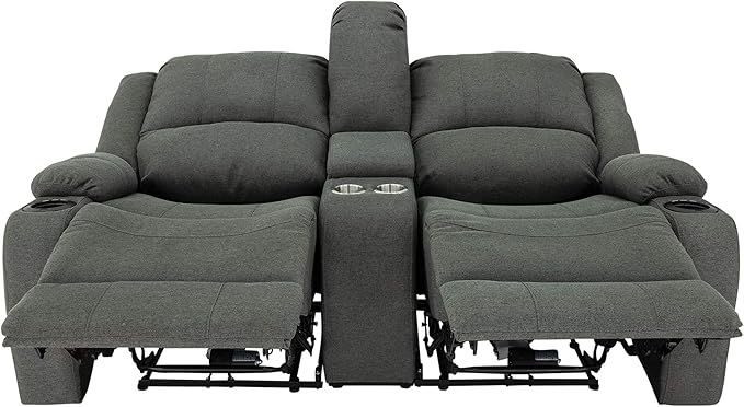 RecPro Charles Powered Double RV Wall Hugger Recliner Sofa | RV Loveseat | RV Furniture | Cloth (Fossil, 67")