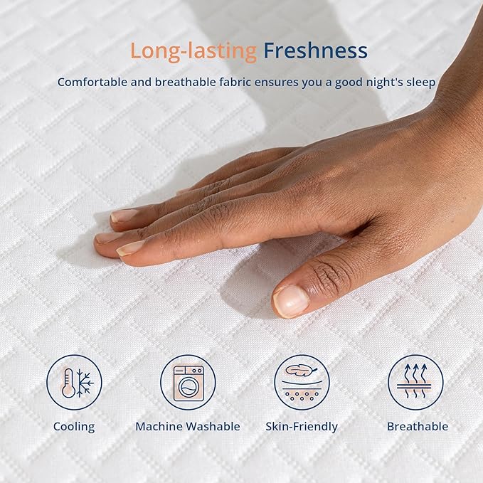 EGOHOME Twin XL Mattress in a Box, 5 Inch Green Tea Gel Cooling Memory Foam Bunk Bed Mattress for Pressure Relief & Body Support, Made in USA CertiPUR-US Certified, Medium Firm Trundle, Bright