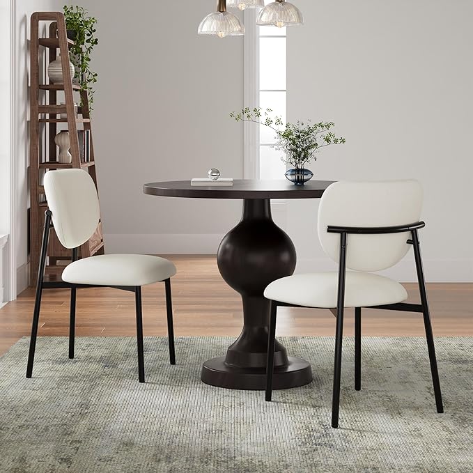 Merax 3-Piece Round Dining Table Set for 2, 31" Aluminum Circle Kitchen Dinner Table with 2 Upholstered Dining Chairs, Metal Legs, for Living Room Apartment Cafe Small Place, Beige+Black