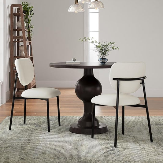 Merax 3-Piece Round Dining Table Set for 2, 31" Aluminum Circle Kitchen Dinner Table with 2 Upholstered Dining Chairs, Metal Legs, for Living Room Apartment Cafe Small Place, Beige+Black
