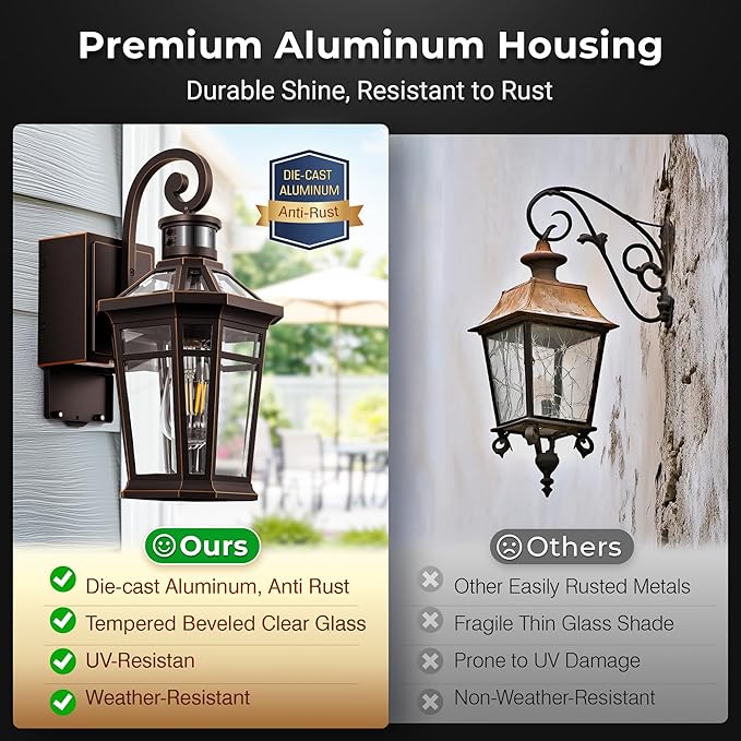 Motion Sensor Porch Light with GFCI Outlet, Oil Rubbed Bronze Outdoor Light Fixture with Outlet, Anti-Rust Exterior Wall Light Lantern, Waterproof Outdoor Sconces Wall Lighting for Garage, Home