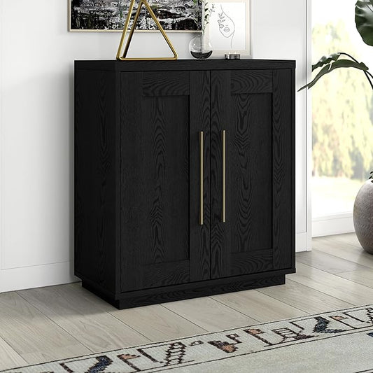 Henn&Hart 28" Accent Cabinet, Modern Sideboard Buffet Cabinet with 2 Panel Doors, an Adjustable Shelf and Cable Management Cut-Out for Living Room, Dining Room, Bedroom or Entryway, Black Grain