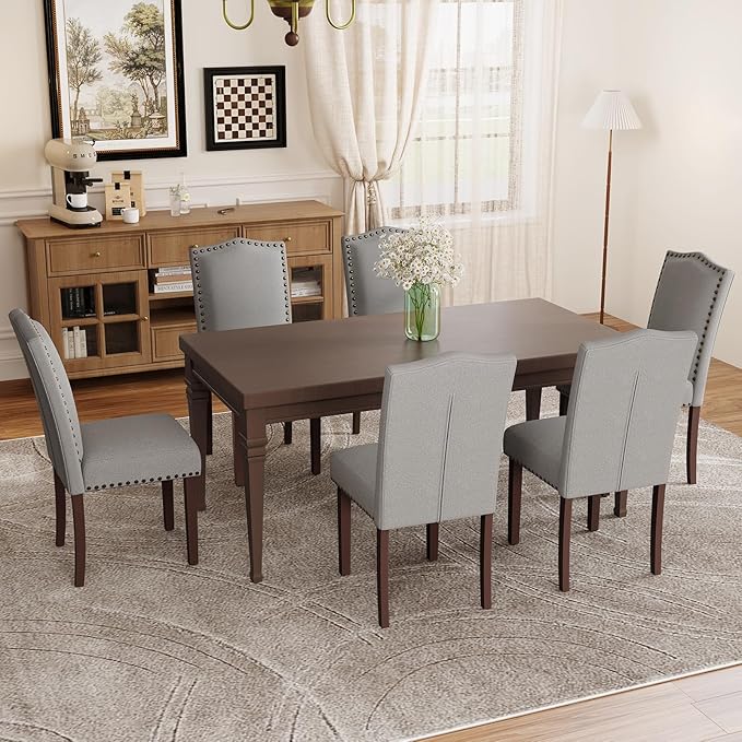 Dining Chairs Set of 2, Soft Comfortable Upholstered Parsons Chairs with High-Density Cushion & Solid Wood Legs, Nailhead Trim, Modern Accent Chairs for Dining Room, Kitchen, Living Room – Grey