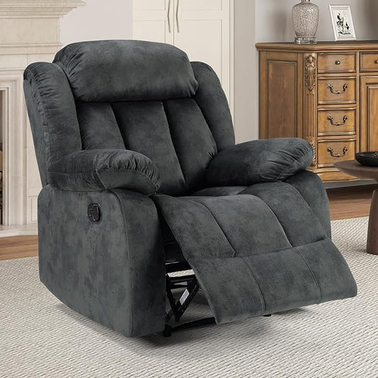EBELLO Manual Recliner Chair, Classic and Fabric Recliner Sofa with Overstuffed Arms and Back for Living Room, Bedroom, Grey
