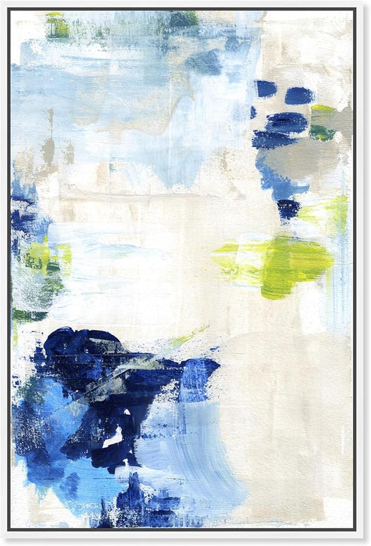 The Oliver Gal Artist Co. Abstract Framed Wall Art Canvas Prints 'Perks' Paint Home Décor, 10" x 15", Blue, White