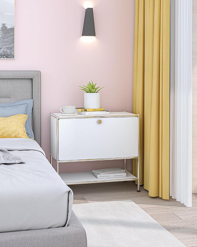 Metal Sidetable with Flap Door, 27.5" Height - DIY Modern Furnishing for Home, Office, Foyer, Bedroom - Night Stand, Book Shelf, Bookshelf, Cube Storage Organizer, Bedside Table (White)