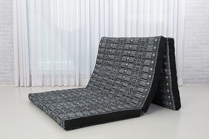 Leewadee Trifold Mattress XL – Comfortable Thai Massage Pad, Foldable Relaxation Floor Mattress Filled with Kapok, Perfect to Use as a Sleeping Mat 79 x 39 inches, Black