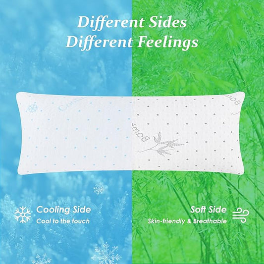Dreamood Cooling Body Pillow with Pillowcase, Adjustable Shredded Memory Foam Pregnancy Long Full Bed Body Pillows for Adults Side Sleeper - with Washable Soft Cooling Double-Sided Cover, 20x54 inch