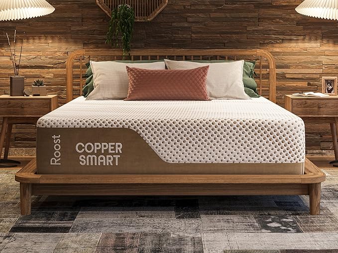 ROOST SLEEP 14-Inch Cal King Mattress, Copper Gel Cooling for Hot Sleepers & Back Pain Relief, Medium Firm Hybrid, Made in USA, CertiPUR-US Certified, Bed in a Box