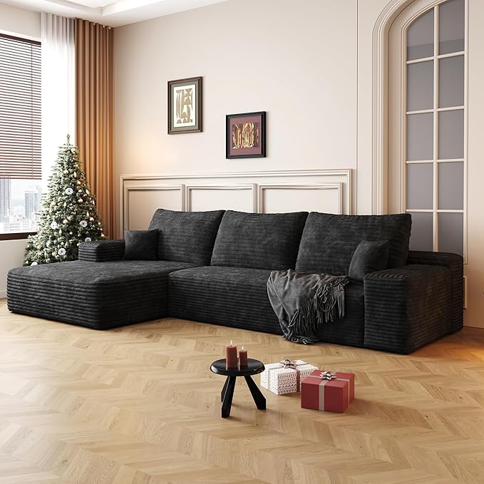 107 INCH Cloud Couch Oversized Modular Sectional Sofa, Fluffy Corduroy Upholstered Boneless Couches for Living Room, Wide & Deep Seat Corner Lounge Couches with Left Chaise,No Assembly Required