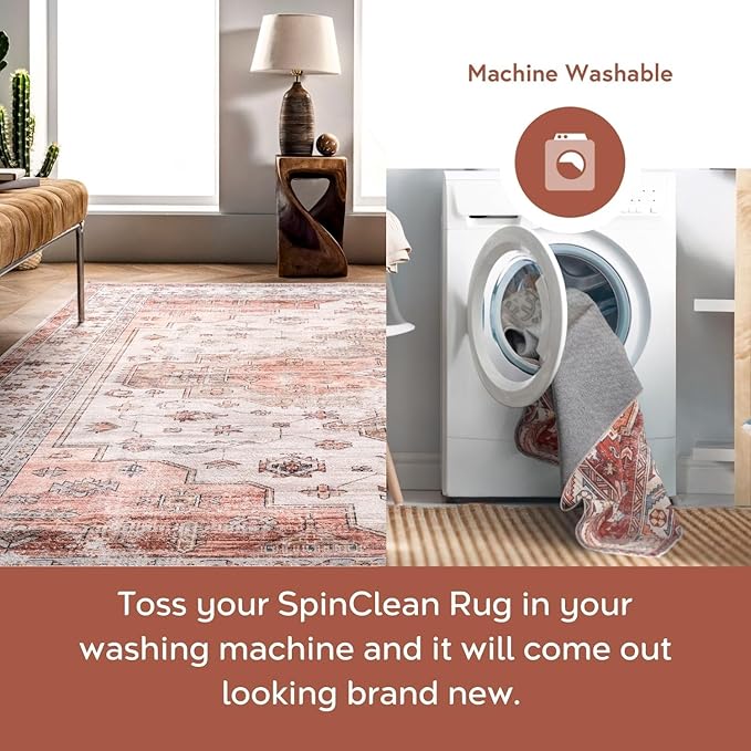Nuloom SpinClean Banks Beige/Ivory, 4' x 6', Vintage, Soft and Cozy, High Traffic, Stain Resistant, Easy Clean, Durable, Machine Washable Area Rug for Bedroom, Living Room, Dining, Foyer