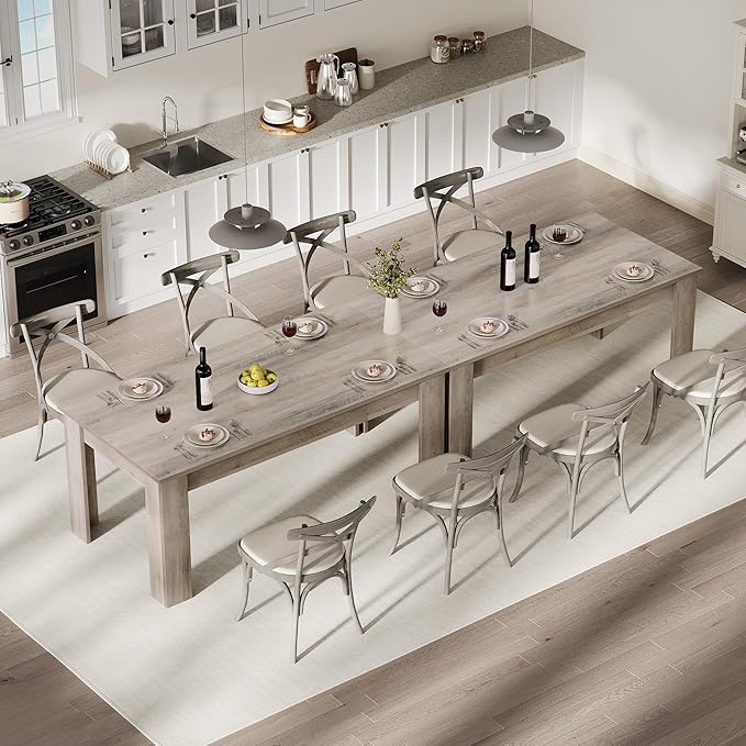 Garvee Wood Farmhouse Dining Table for 4-6, Heavy Duty Large Kitchen Table, 63 Inches Long Rectangular Dining Room Tables with Strong Legs, Thickness Tabletop, for Big Family, Dinette, Rustic Gray