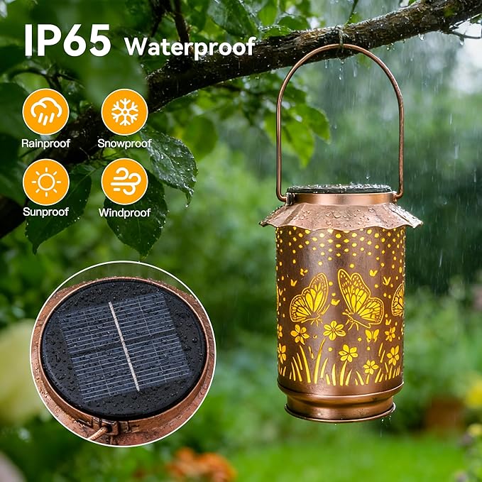 Ollny Solar Lanterns Outdoor Waterproof Butterfly, for Mothers Day Birthday Thanksgiving Gifts for Mom Grandma Sister Women Her, Hanging Solar Metal Lights for Garden Backyard Patio Decor