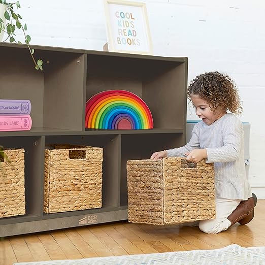 ECR4Kids 5-Compartment Mobile Storage Cabinet, Preschool, Classroom Furniture, Grey Wash
