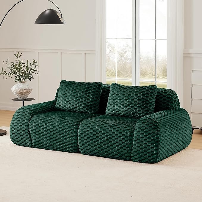 KEIKI 81.9" Loveseat Boneless Couches for Small Living Room, Cozy Modular Sectional Velvet Sofa, Thick Cushion Deep Seat Couch for Apartment Furniture, Modern Decor, 2-Seater Sofa Indoor, Green