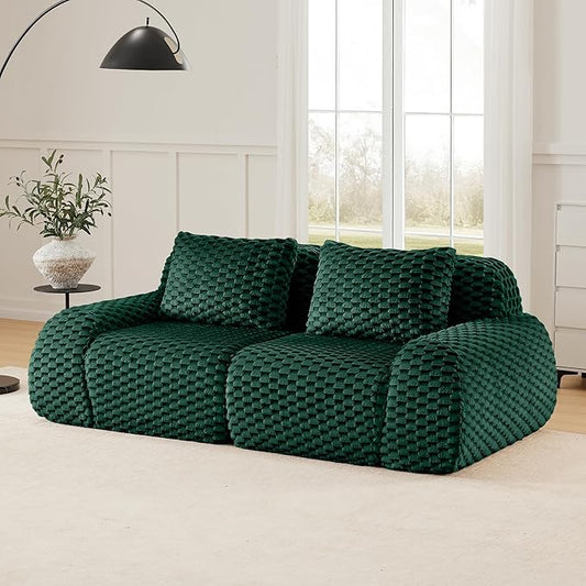 KEIKI 81.9" Loveseat Boneless Couches for Small Living Room, Cozy Modular Sectional Velvet Sofa, Thick Cushion Deep Seat Couch for Apartment Furniture, Modern Decor, 2-Seater Sofa Indoor, Green