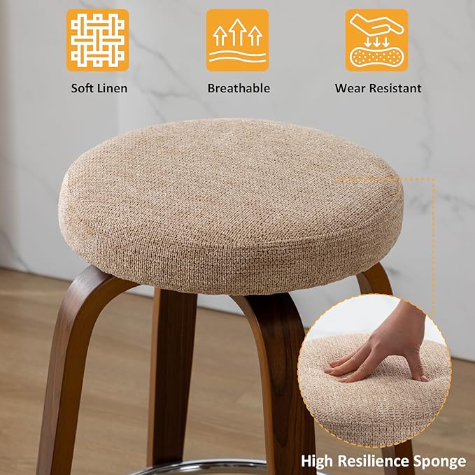 Swivel Bar Stools Set of 2 for Island Kitchen, Modern 26" Backless Counter Height Bar Stools, 360 Swivel Seat Light Brown