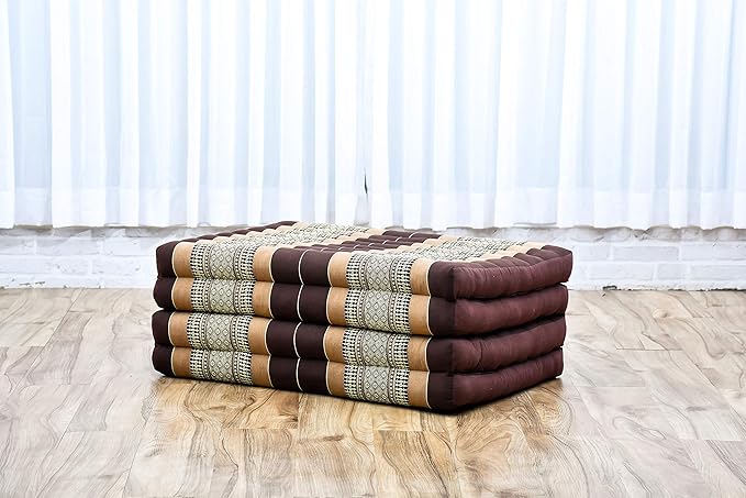 Leewadee Trifold Mattress Standard – Comfortable Thai Massage Pad, Foldable Floor Mattress Filled with Kapok, Perfect to Use as a Sleeping Mat 79 x 28 inches, Brown