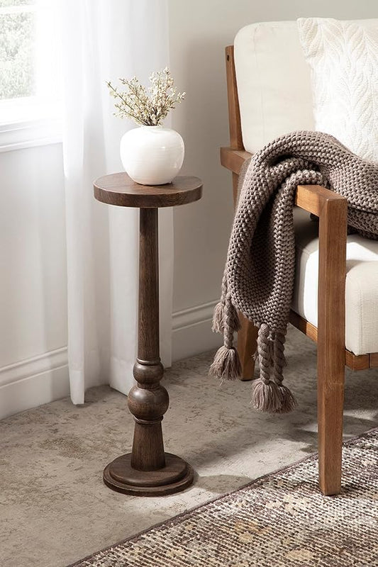 Kate and Laurel Wegner Traditional Wooden Round Drink Table; 8 x 23; Rich Brown; Elegant and Durable Pedestal Table for Use as Small Drink Table; Plant Stand; or Decorative Item Display