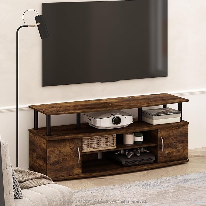 Furinno Jaya TV Stand, Entertainment Center, TV Console, for TV up to 55 Inch, with 2 Doors and Cable Management Holes, for Living Room, Bedroom, Amber Oak