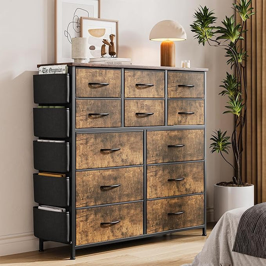GarveeHome 12 Drawer Dresser for Bedroom, Fabric Dressers & Chests of Drawers with Side Pockets, Chest of Drawers for Closet, Living Room, Closet, Hallway