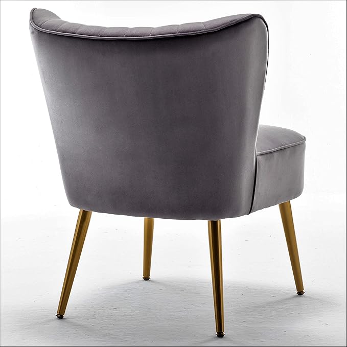 Modern Velvet Accent Chair for Living Room, Bedroom, or Entryway, Stylish and Comfortable Armless Design with Metal Legs, Grey