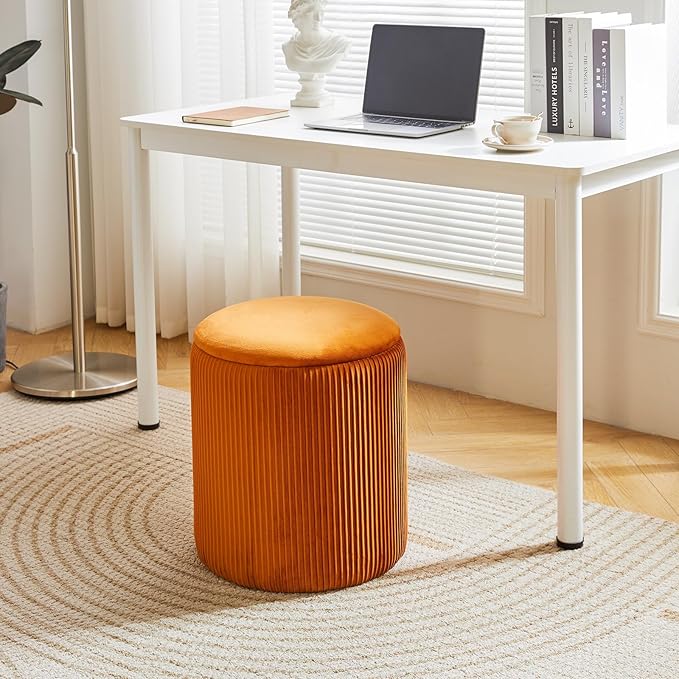 IBUYKE Round Ottoman with Storage Set of 2 Boucle Ottoman End Table for Living Room Vanity Stool Velvet Footrest Stool Bar Stool UWBD005J