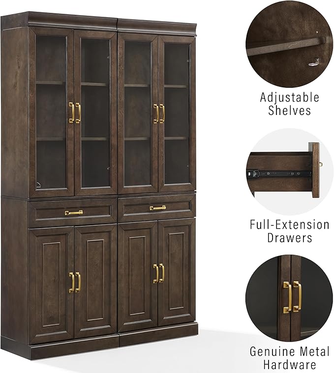 Crosley Furniture Stanton 2-Piece Glass Door Kitchen Storage Pantry Cabinet with Shelves Dining, Laundry Room, Coffee