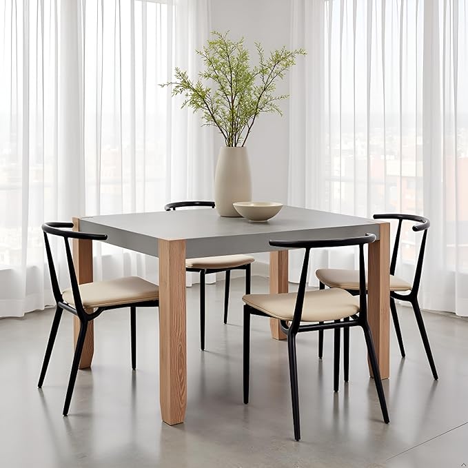 Alaterre Furniture Newport Kitchen Table Collection – 48” x 30” Dining Table for 4 with Faux Concrete Gray Top & Solid Wood Legs – Rustic Industrial Modern Farmhouse Dining Room Table