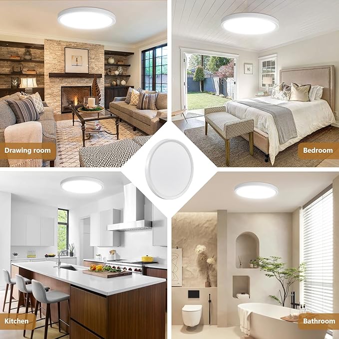 4PK 12 Inch LED Flush Mount Ceiling Light, 24W, 2520LM, 3000K/4000K/6000K CCT Selectable, 0.9inch Super Slim LED Ceiling Light Fixtures, Low Profile Round Flat Panel Light for Bedroom,Kitchen,Hallway