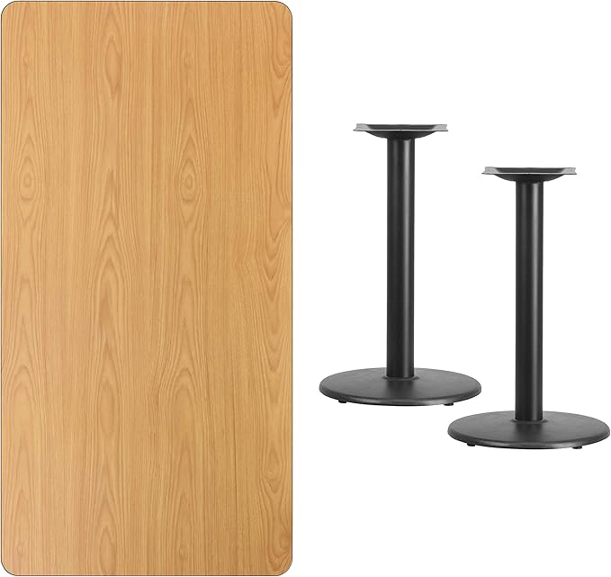 Flash Furniture 30'' x 60'' Rectangular Natural Laminate Table Top with 18'' Round Table Height Bases