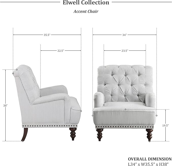 Lexicon Elwell Fabric Accent Chair, Gray/White
