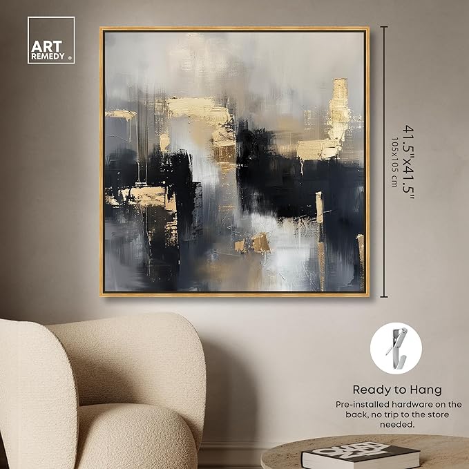 Art Remedy Daring Canvas Colorful Abstract Wall Art, Gold Frame, 40" x 40"