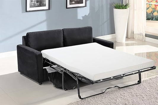 Container Furniture Direct Rosina Convertible Sleeper Sofa with Innerspring Mattress and Durable Metal Frame, 500 lb Capacity, Mid-Century Velvet Pull Out Couch Bed, 70" Wide, Full Size, Midnight