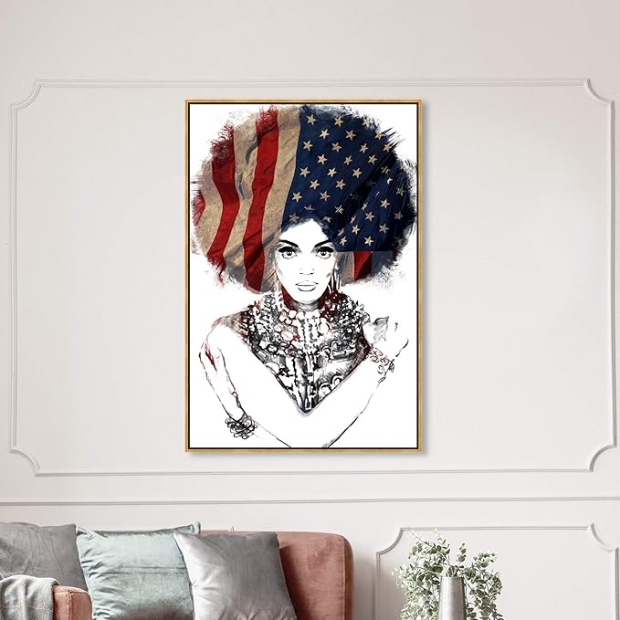 The Oliver Gal Artist Co. People Framed Wall Art Canvas Prints 'New American Woman' Portraits Home Décor, 36"" x 54"", White, Black